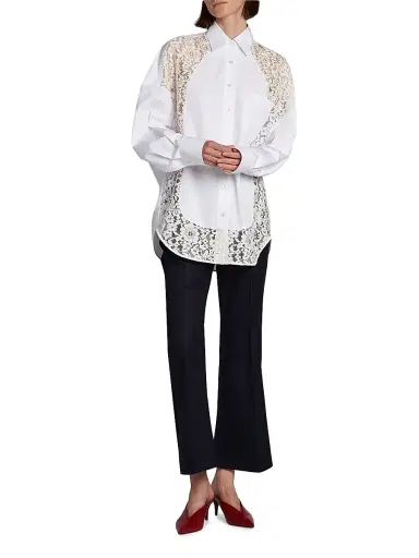 Stella McCartney Women's Lace-Paneled Cotton Poplin Shirt - Pure White - Size 14 | Thumbnail 2