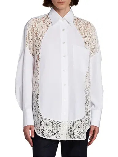 Stella McCartney Women's Lace-Paneled Cotton Poplin Shirt - Pure White - Size 14 | Thumbnail 3
