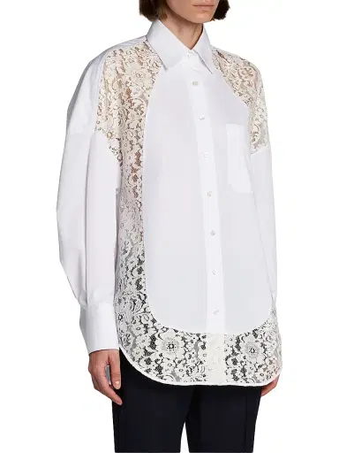 Stella McCartney Women's Lace-Paneled Cotton Poplin Shirt - Pure White - Size 14 | Thumbnail 4