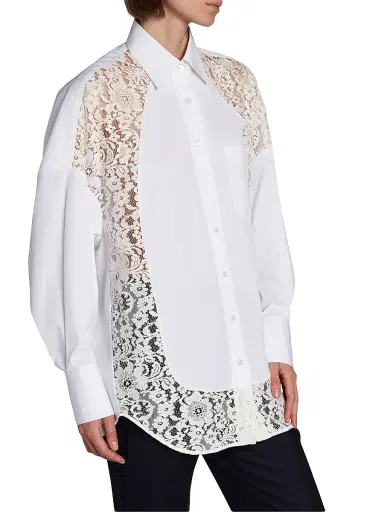 Stella McCartney Women's Lace-Paneled Cotton Poplin Shirt - Pure White - Size 14 | Thumbnail 6