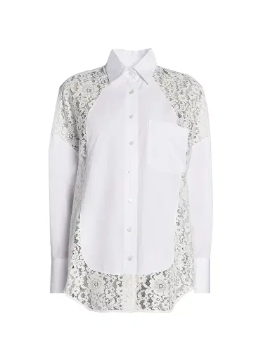 Stella McCartney Women's Lace-Paneled Cotton Poplin Shirt - Pure White - Size 14 | Thumbnail 1