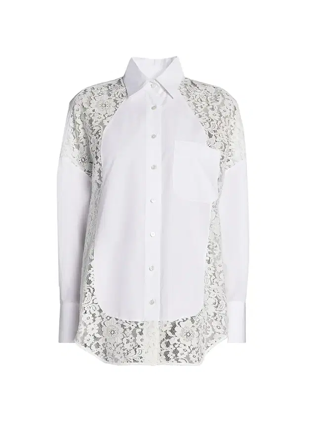 Stella McCartney Women's Lace-Paneled Cotton Poplin Shirt - Pure White