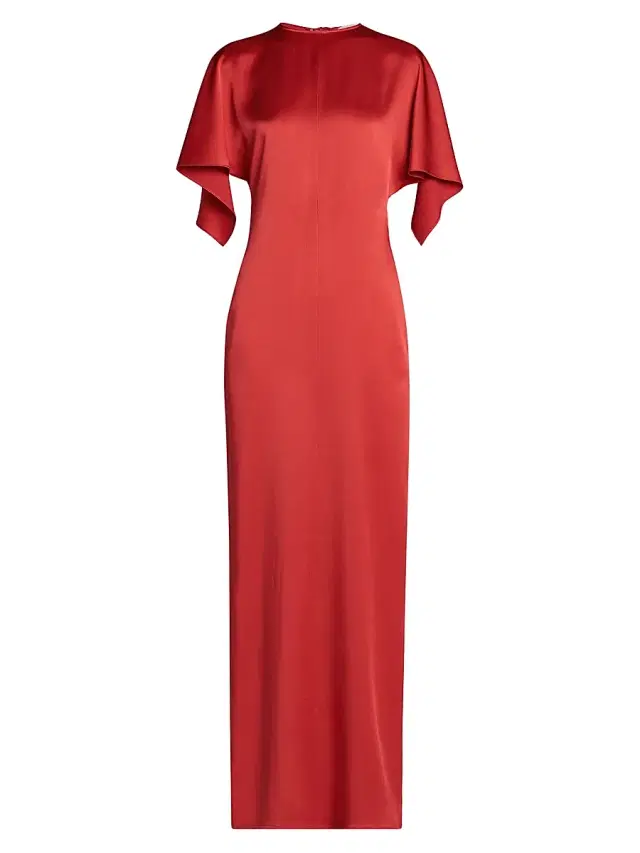 Women's Satin Handkerchief Maxi Dress - Tomato