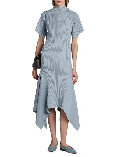 Stella McCartney Women's Rib-Knit Cotton Polo Midi Dress - Blue Grey | Thumbnail 2 Stella McCartney Women's Rib-Knit Cotton Polo Midi Dress - Blue Grey | Thumbnail 2