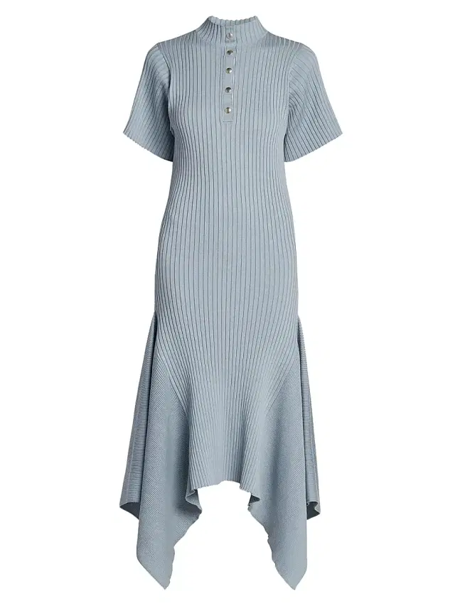 Stella McCartney Women's Rib-Knit Cotton Polo Midi Dress - Blue Grey
