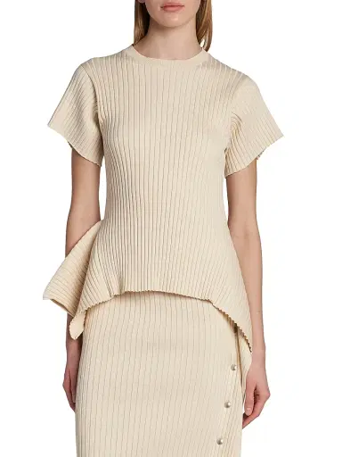Stella McCartney Women's Draped Rib-Knit Cotton T-Shirt | Thumbnail 3 Stella McCartney Women's Draped Rib-Knit Cotton T-Shirt | Thumbnail 3