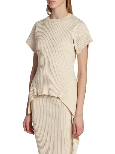 Stella McCartney Women's Draped Rib-Knit Cotton T-Shirt | Thumbnail 4 Stella McCartney Women's Draped Rib-Knit Cotton T-Shirt | Thumbnail 4