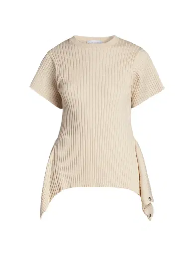 Stella McCartney Women's Draped Rib-Knit Cotton T-Shirt | Thumbnail 1 Stella McCartney Women's Draped Rib-Knit Cotton T-Shirt | Thumbnail 1