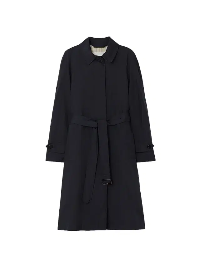 Women's Long Belted Nylon Car Coat - Navy