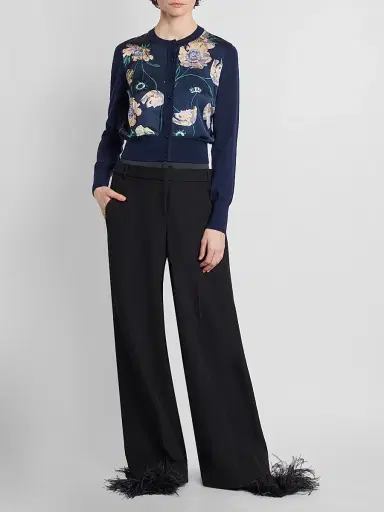 Erdem Women's Flower Crop Cardigan - Navy - Size Medium | Thumbnail 2