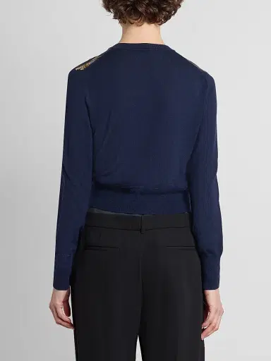 Erdem Women's Flower Crop Cardigan - Navy - Size Medium | Thumbnail 3