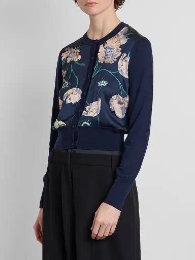 Erdem Women's Flower Crop Cardigan - Navy - Size Medium | Thumbnail 4