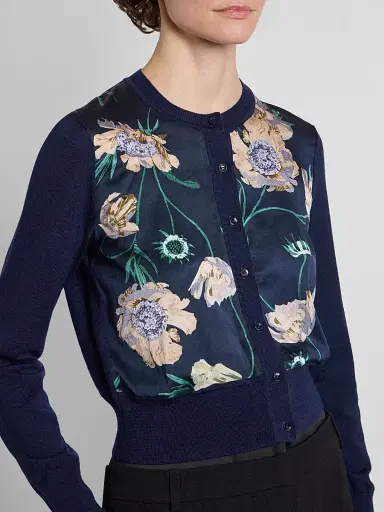 Erdem Women's Flower Crop Cardigan - Navy - Size Medium | Thumbnail 5