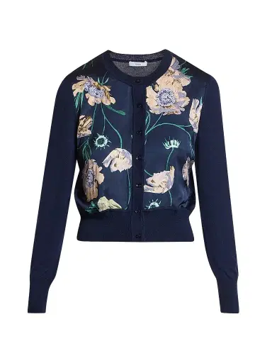 Erdem Women's Flower Crop Cardigan - Navy - Size Medium | Thumbnail 1