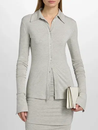 TOTEME Women's Fitted Jersey Shirt - Pale Grey - Size XL | Thumbnail 3 TOTEME Women's Fitted Jersey Shirt - Pale Grey - Size XL | Thumbnail 3