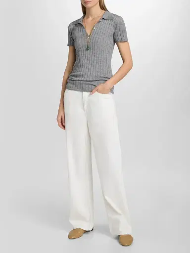 TOTEME Women's Ribbed Cashmere Silk Polo Shirt - Grey Melange - Size XL | Thumbnail 2