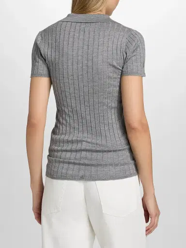 TOTEME Women's Ribbed Cashmere Silk Polo Shirt - Grey Melange - Size XL | Thumbnail 5