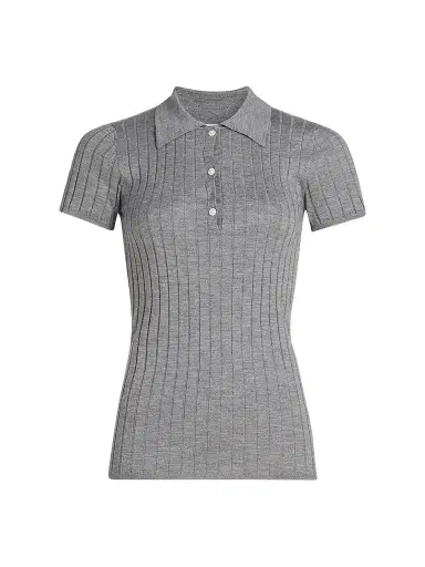 TOTEME Women's Ribbed Cashmere Silk Polo Shirt - Grey Melange - Size XL | Thumbnail 1