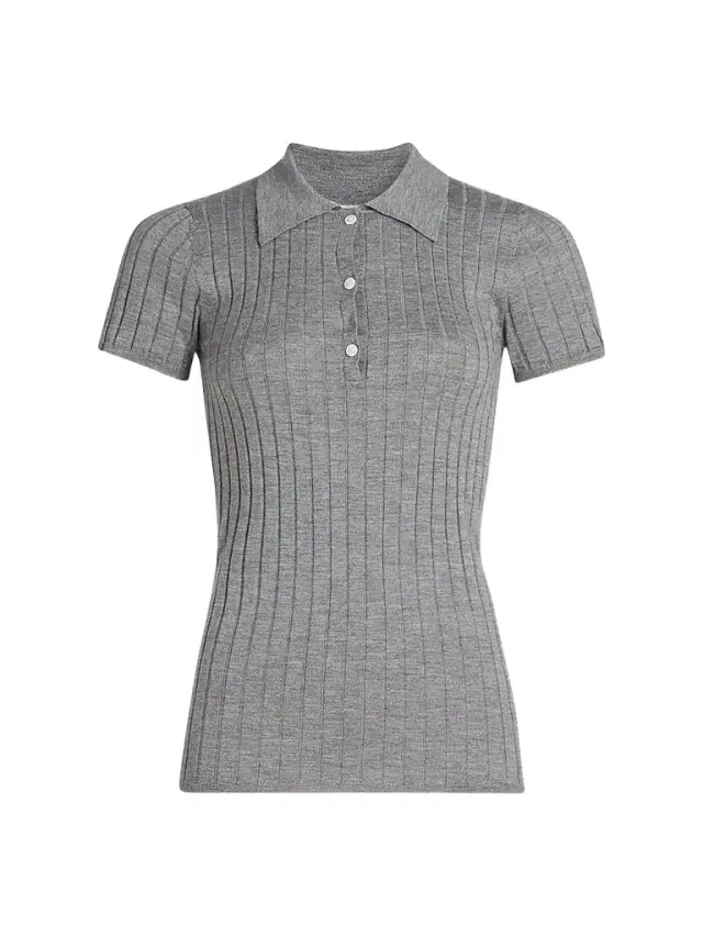 Toteme Women's Ribbed Cashmere Silk Polo Shirt - Grey Melange