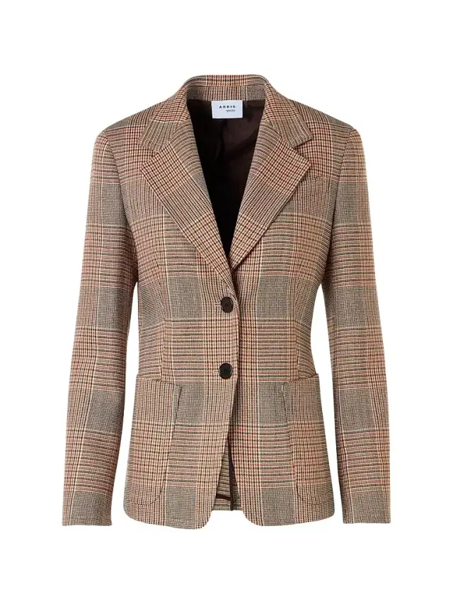 Women's Glen Check Tailored Wool-Blend Blazer - Beige Mocca Orange