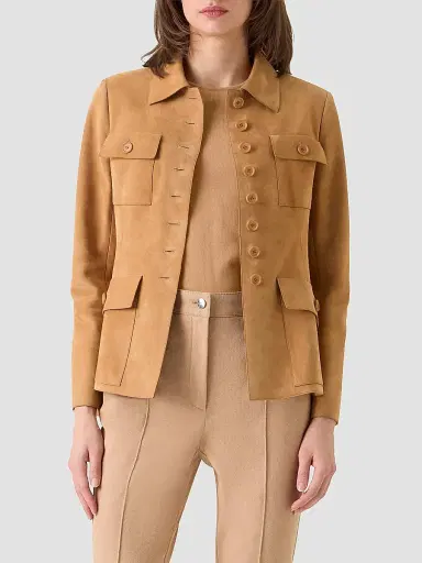 Akris Women's Delia Suede Utility Jacket - Camel - Size 16 | Thumbnail 4