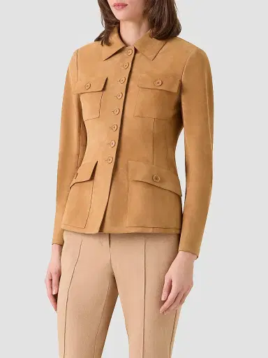 Akris Women's Delia Suede Utility Jacket - Camel - Size 16 | Thumbnail 6