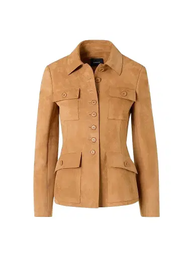Akris Women's Delia Suede Utility Jacket - Camel - Size 16 | Thumbnail 1