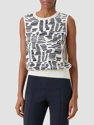 Akris Women's Printed Silk Top - Ecru Black - Size 14 | Thumbnail 4