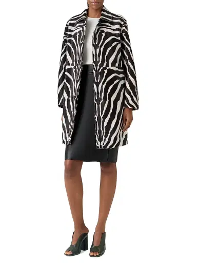 Akris Women's Laron Zebra-Print Leather Coat - Ecru Black - Size 10 | Thumbnail 2