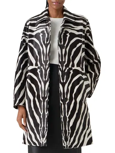 Akris Women's Laron Zebra-Print Leather Coat - Ecru Black - Size 10 | Thumbnail 3