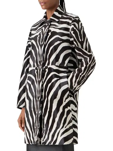 Akris Women's Laron Zebra-Print Leather Coat - Ecru Black - Size 10 | Thumbnail 4