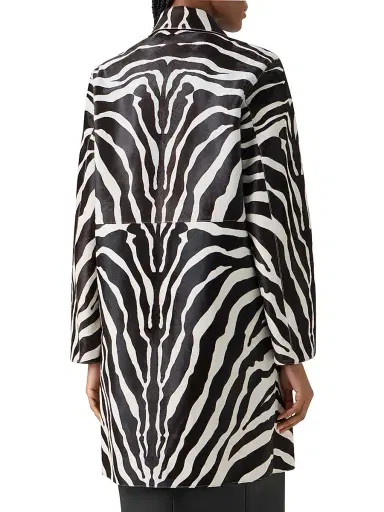 Akris Women's Laron Zebra-Print Leather Coat - Ecru Black - Size 10 | Thumbnail 5