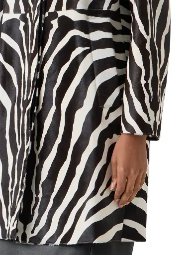 Akris Women's Laron Zebra-Print Leather Coat - Ecru Black - Size 10 | Thumbnail 6