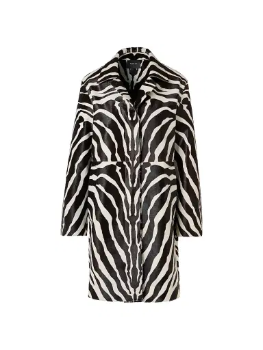 Akris Women's Laron Zebra-Print Leather Coat - Ecru Black - Size 10 | Thumbnail 1