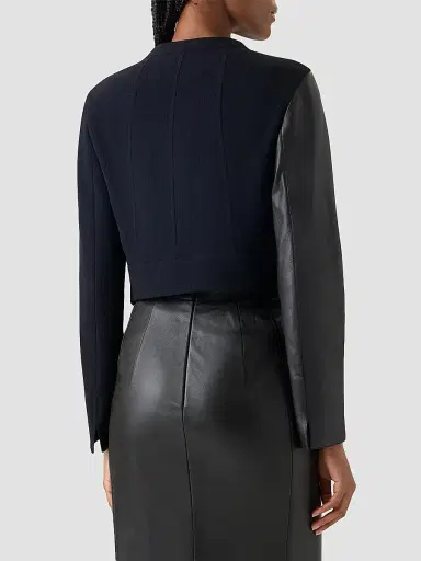 Akris Women's Hynora Leather-Inset Virgin Wool Jacket - Black - Size 16 | Thumbnail 3 Akris Women's Hynora Leather-Inset Virgin Wool Jacket - Black - Size 16 | Thumbnail 3