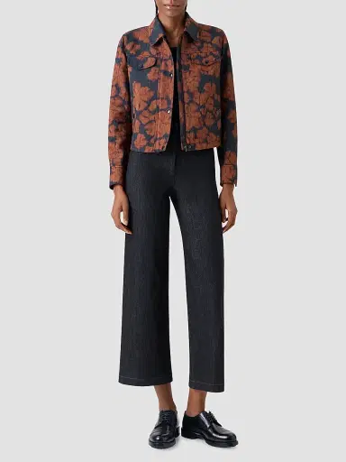 Akris punto Women's Floral Cotton-Blend Denim Moto Jacket - Black Denim Orange - Size 18 | Thumbnail 2