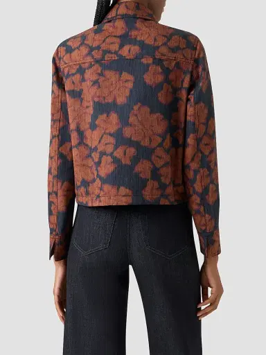 Akris punto Women's Floral Cotton-Blend Denim Moto Jacket - Black Denim Orange - Size 18 | Thumbnail 3