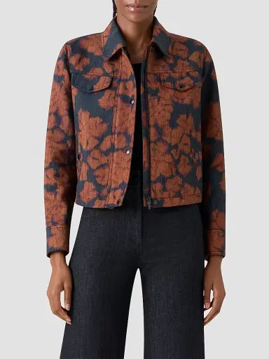 Akris punto Women's Floral Cotton-Blend Denim Moto Jacket - Black Denim Orange - Size 18 | Thumbnail 4