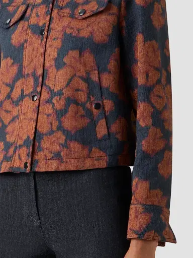 Akris punto Women's Floral Cotton-Blend Denim Moto Jacket - Black Denim Orange - Size 18 | Thumbnail 5