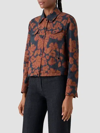Akris punto Women's Floral Cotton-Blend Denim Moto Jacket - Black Denim Orange - Size 18 | Thumbnail 6