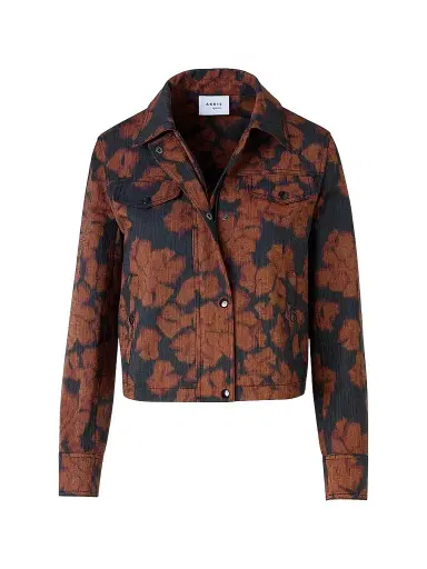 Akris punto Women's Floral Cotton-Blend Denim Moto Jacket - Black Denim Orange - Size 18 | Thumbnail 1