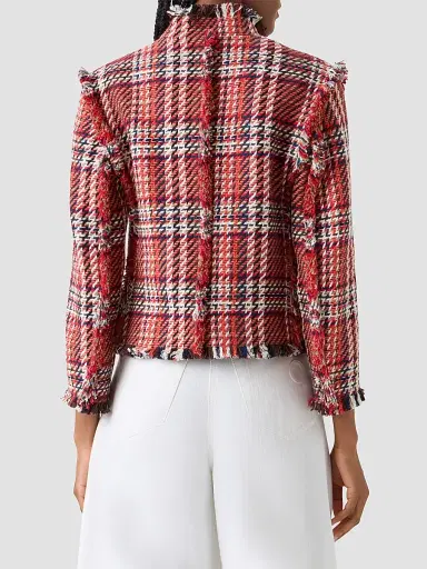 Akris punto Women's Plaid Cotton-Blend Tweed Jacket - Red Multicolor - Size 18 | Thumbnail 3
