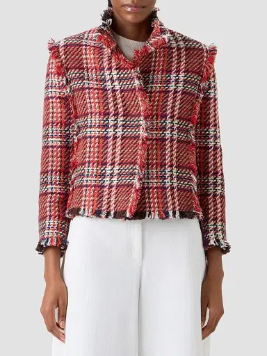 Akris punto Women's Plaid Cotton-Blend Tweed Jacket - Red Multicolor - Size 18 | Thumbnail 4