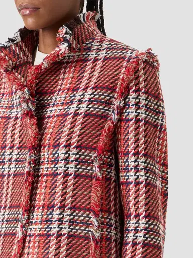 Akris punto Women's Plaid Cotton-Blend Tweed Jacket - Red Multicolor - Size 18 | Thumbnail 5