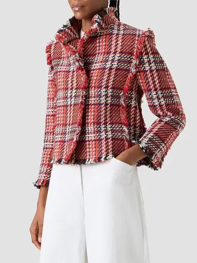 Akris punto Women's Plaid Cotton-Blend Tweed Jacket - Red Multicolor - Size 18 | Thumbnail 6
