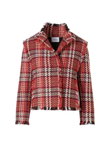 Akris punto Women's Plaid Cotton-Blend Tweed Jacket - Red Multicolor - Size 18 | Thumbnail 1