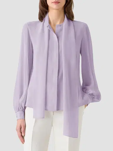 Akris Women's Silk Georgette Scarf Blouse - Malva - Size 16 | Thumbnail 4 Akris Women's Silk Georgette Scarf Blouse - Malva - Size 16 | Thumbnail 4
