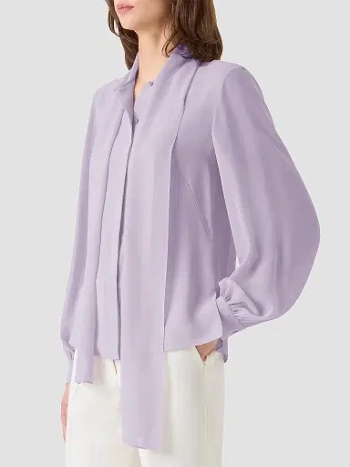 Akris Women's Silk Georgette Scarf Blouse - Malva - Size 16 | Thumbnail 6 Akris Women's Silk Georgette Scarf Blouse - Malva - Size 16 | Thumbnail 6