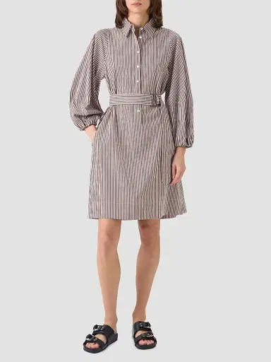 Akris punto Women's Striped Cotton Belted Shirtdress - Mocca Cream - Size 16 | Thumbnail 2