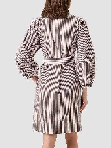Akris punto Women's Striped Cotton Belted Shirtdress - Mocca Cream - Size 16 | Thumbnail 3